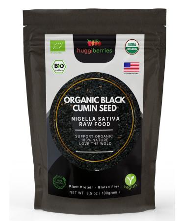 Huggiberries Organic Black Cumin Seed 7 oz. - 100% Natural Nigella Sativa Cumin Seeds, Raw Food Plant Protein, Gluten Free. Supports Bones, Cholesterol, Gut Health, Immunity. Delicious in Recipes