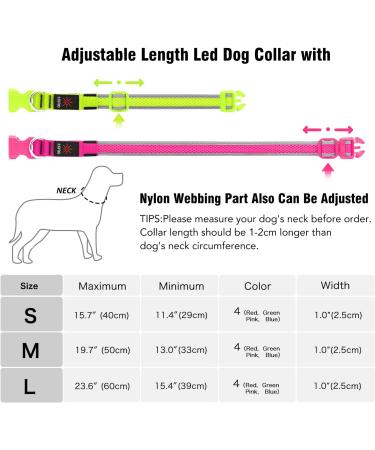Flashseen LED Dog Collar - USB Rechargeable Light Up Safety Collar for Small, Medium, Large Dogs (Candy Pink, Size Small) - Buy Online on GoSupps.com