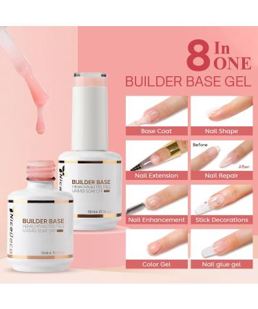 Nicedeco 8 in 1 Builder Base Strengthening Gel 2x15ml UV/LED Clear Building Nail Gel in a Bottle for Hard Strong Nails Tips & Extensions Gel Polish Nail Repair Nail Strengthen SET2-8 - Buy Online on GoSupps.com