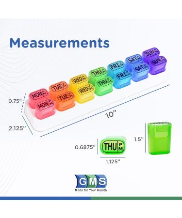 GMS Weekly Pill Organizer - 7 Day AM/PM Pill Pods for Supplements & Medications - Travel-Friendly Rainbow Design - Buy Online on GoSupps.com