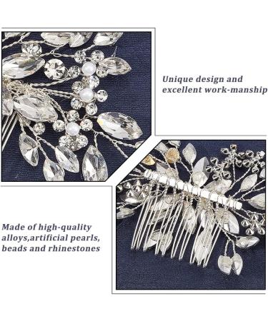 AHANDMAKER Wedding Bridal Hair Comb Rhinestone Pearl Bridal Headpiece Sliver Bridal Decorative Hair Pieces Crystal Flower Comb for Women Wedding Hair Accessories - Buy Online on GoSupps.com