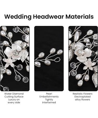 maxtachi Bride Hair Accessories Wedding Hair Vines Headpieces Flower Pearl Headband Elegant Hair Accessories Silver Crystal Leaf Hair Pieces for Women and Girls Hair Styling Accessories - Buy Online on GoSupps.com