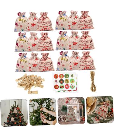 Alipis 1 Set Christmas Calendar Christmas Banner Wooden Decor Xmas Favor Bags Cotton Small Cloth Bag - Buy Online on GoSupps.com