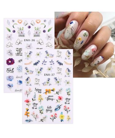 JMEOWIO 12 Sheets Flower Nail Art Stickers - Colorful Floral Decals for Spring & Summer | Self-Adhesive Nail Design Accessories - Buy Online on GoSupps.com