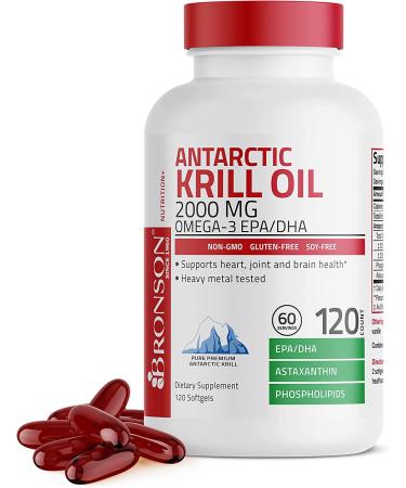 Bronson Antarctic Krill Oil 2000mg with Omega-3s EPA, DHA, Astaxanthin - 120 Softgels (60 Servings) - Buy Online on GoSupps.com