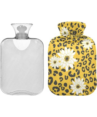 NAANLE 2L Hot Water Bottle with Lid - Daisy Flower Leopard Design for Menstrual Cramps Relief & Heat Therapy | Transparent Large Hot Water Bottle - Buy Online on GoSupps.com