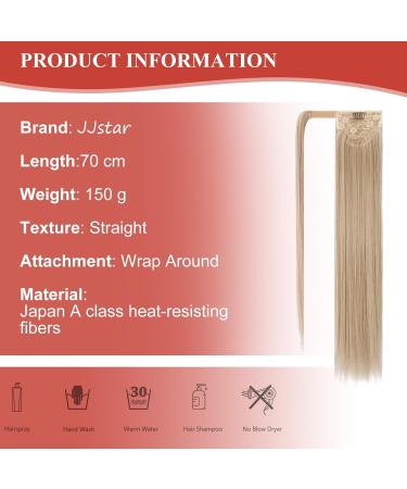 Buy JJstar 70cm Long Straight Ponytail Hairpiece - Synthetic Hair Extension Braid for Women & Girls in Light Ash Blonde | International Shipping Available - Buy Online on GoSupps.com