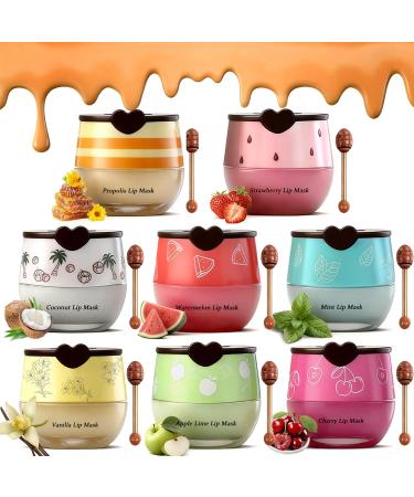 8PCS Bee Lip Balm Pot Fruit Moisturizing Propolis Lip Mask Lip Mask Overnight Moisturizing Lip Balm Hydrating Prevention Dry and Crack Lip Scrubs Exfoliator Lip Wrinkle Care Products (SET B) Honey & Strawberry & Watermelo