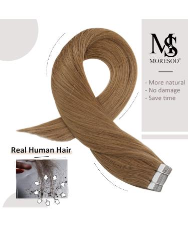Shop Moresoo Real Hair Tape Extensions - Brown #17 20 Inch 20pcs/50g - Premium Tape in Human Hair Weft for Natural Look - Buy Online on GoSupps.com