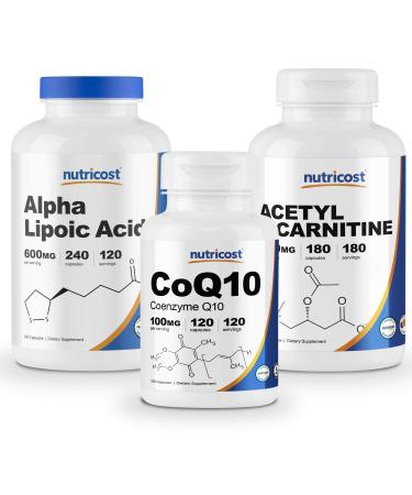 Nutricost Alpha Lipoic Acid 600mg 240 Caps & CoQ10 100mg 120 Caps & Acetyl L-Carnitine 500mg 180 Caps