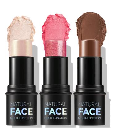 Sitovely 3 Pcs Blush Stick Highlighter Stick and Bronzer Contour Stick Contour Cream Stick Blush Highlighter Bronzer Stick Long Lasting Natural Highlighters and Illuminators.
