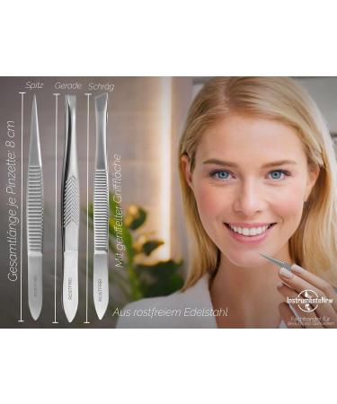 Premium Eyebrow Tweezers Set - Slanted Pointed & Straight 8cm | Precision Hair Tweezers for Perfect Eyebrows | International Shipping Available - Buy Online on GoSupps.com