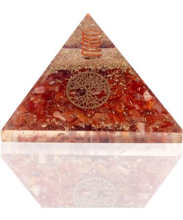 Carnelian Crystal Orgone Pyramid - Tree of Life Design | Handmade for Positive Energy Balance | Reiki Charged - Buy Online on GoSupps.com