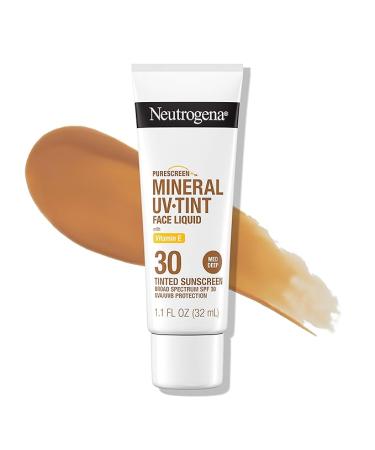 Neutrogena Purescreen+ Tinted Sunscreen for Face with SPF 30, Broad Spectrum Mineral Sunscreen with Zinc Oxide and Vitamin E, Water Resistant, Fragra
