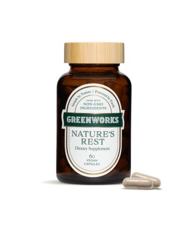 Greenworks Nature's Rest Melatonin-Free Sleep Aid Organic Herbal Blend with Ashwagandha Valerian Chamomile & Passionflower Non-Habit Forming Vegan Capsules for Restful Sleep 60 Count