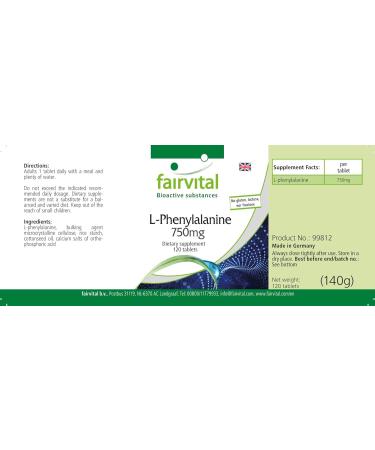 Fairvital | L-Phenylalanine 750mg - Box for 4 Months - VEGAN - Highly dosed - 120 Tablets - Essential animated acid - Buy Online on GoSupps.com