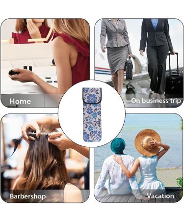 Blue Floral Curling Iron Holder | Heat Resistant Neoprene Bag for Women & Girls - 2 Pocket Design - Buy Online on GoSupps.com
