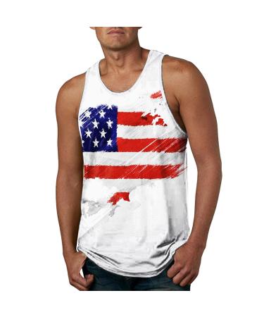 BEUU Independence Day Tank Tops for Mens American Flag T-Shirt Retro Patriotic Summer Beach Soldier Sleeveless Gym Tank 139- White X-Large