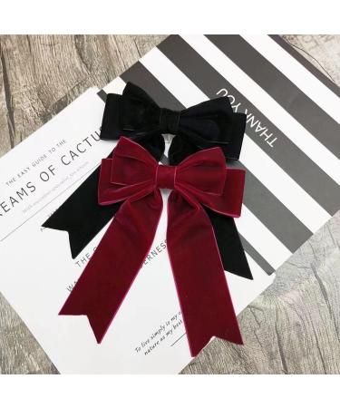 Velvet Bow Hair Clip Large Satin Ribbon Bow Hairpins Bows Hair Barrettes Fastener French Hair Bows with Long Ribbon Vintage Party Hair Accessories Women Girls Gifts 2PCS - Buy Online on GoSupps.com