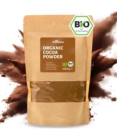 RheinNatur Organic Cocoa Powder 1kg - 100% Pure Organic Grade Cocoa, Unsweetened & No Additives - Ideal for Baking, Hot Choco