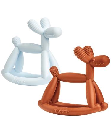 Smooch Rocking Teething Toys for Babies 0-6 Months 12 18 - Easy to Hold Silicone Baby Teether Soft Infant Teething Toys Provides Baby Teething Relief & Soothes Sore Gums (Mint+Amber)