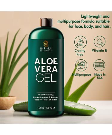 Buy Pure Aloe Vera Gel for Face Hair & Skin | Organic 95% Aloe Chamomile & Vitamin E - Sunburn Relief | 16 fl oz - Buy Online on GoSupps.com