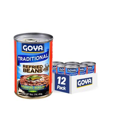 Goya Foods Refried Pinto Beans, Reduced Sodium, 16 Ounce (Pack of 12)