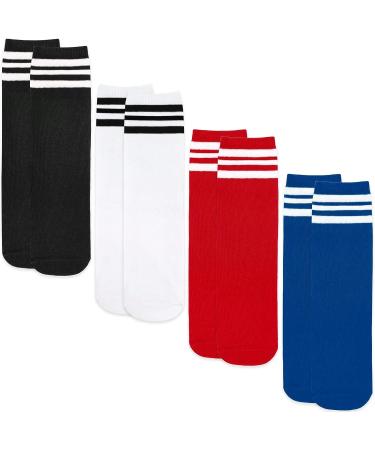 Qikqik 4 Pairs Toddler Soccer Socks | Kids Baseball Knee High Cotton Tube Socks | 3-6 Years | Red, Blue, Black, White - Buy Online on GoSupps.com