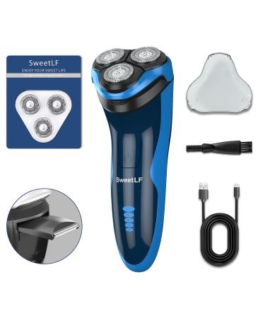 SweetLF Electric Razor for Men 2023 News Electric Shaver for Men Waterproof/Rechargeable/LED Display Men s Electric Shavers Wet & Dry Rotary Shavers Gift for Dad Husband Boyfriend (Black Blue)