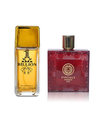 1 Billion&Vintage Heroes Red Combo Men's Cologne- Eau De Toilette Spray Perfume Fragrance For Men- Daywear Casual Daily Cologne Set 3.4 Oz Bottle- Ideal EDT Beauty Gift for Birthday Anniversary