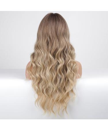 EMMOR Ombre Ash Blonde Highlight Color Wigs with Bangs - Long Curly Synthetic Wig for Women | Heat Resistant Fiber, Natural Look - Buy Online on GoSupps.com