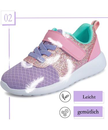 Girls Glitter Sneakers - Comfortable Sports Shoes for Kids | Velcro Fastener | 23 EU Violet Pink - Buy Online on GoSupps.com