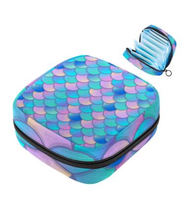 Colorful mermaid wall watercolor Women's binding bags large menstrual cup pocket with zipper periodic insoles bags for storing panty liners tampons for girls multicolored 06