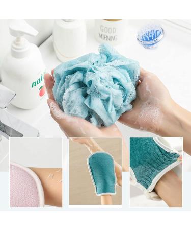 IEHOME 8 PCS Exfoliating Back Scrubber Set: Shower Loofahs, Scalp Massager, Shampoo Brush, Glove - Blue - Buy Online on GoSupps.com