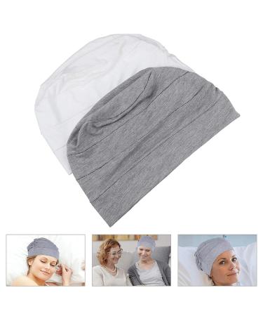 Lurrose 2Pcs Soft Beanie Chemo Cap for Women - White Gray | Cancer Headwear & Hair Loss Turban Hat - Buy Online on GoSupps.com