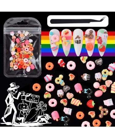BAIYIYI Candy Decor for Nails Multi Shape Resin Candy Sweet Charms 3D Cute Slime Charms Beads Flatback Dessert Ice Cream Design for DIY Nail Art Craft Accessories with Tweezers(100 Pieces) Resin Candy Sweet Charms/100Pcs