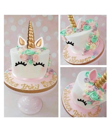 LUTER Handmade Gold Unicorn Cake Topper Set - Reusable Horn, Ears, and Eyelashes for Unicorn Birthday Party, Baby Shower, Wedding - 5 Piece Set (6 x 1.37in) - Buy Online on GoSupps.com
