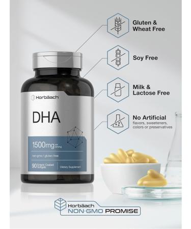 Horbaach DHA Supplement 1500mg | 90 Softgels | EPA Omega 3 DHA | Non-GMO Gluten Free - Buy Online on GoSupps.com