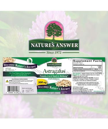 Nature's Answer Astragalus 500 mg - 90 Vegetarian Capsules for Immune Support - Buy Online on GoSupps.com