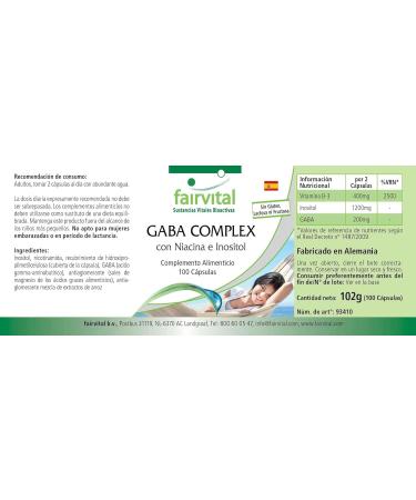 Fairvital | GABA COMPLEX - with 1200mg of Inositol 400mg of Vitamin B3 & 200mg of GABA per daily dose - 50 days - VEGAN - Highly dosed - 100 caps - with niacin and inositol - Buy Online on GoSupps.com
