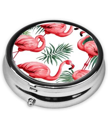 Flamingo Bird Green Leaf Round Pill Box | 3 Compartment Portable Travel Organizer for Vitamins & Medications - Buy Online on GoSupps.com