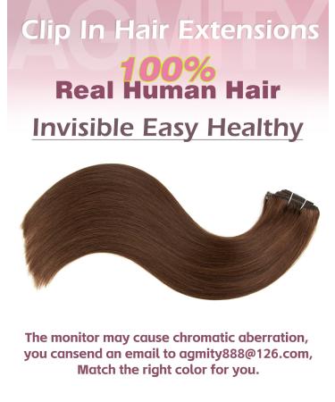 Agmity Chocolate Brown Clip-In Hair Extensions 40cm - 7 Pieces 120g 100% Remy Real Hair Invisible & Smooth #4 - Buy Online on GoSupps.com