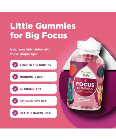 Phytoral Vegan Kids Focus Gummies - Potent Chewable Brain Support for Children - Enhances Concentration & Memory - Calming Supplements & Focus Gummies for Kids - Non-GMO & Gluten-Free - 60 Count 60 Count (Pack of 1) - Buy Online on GoSupps.com