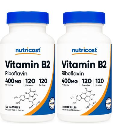 Nutricost Vitamin B2 (Riboflavin) 400mg 120 Capsules - Gluten Free Non-GMO (Pack of 2)
