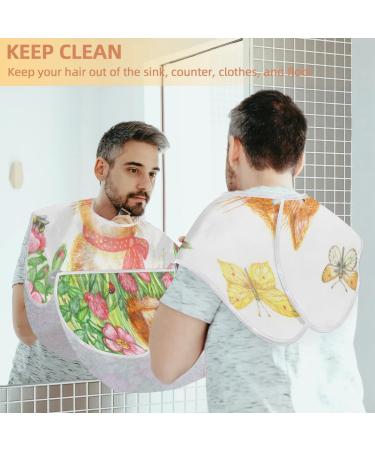 Beard Bib Apron - Waterproof Hair Catcher for Men | Non-Stick Grooming Cape with Cat Butterflies Flowers Design - Buy Online on GoSupps.com
