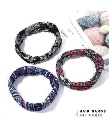 Zoestar Wide Headband - Vintage Knotted Turban Hair Wraps for Women & Girls - 3-Pack Black Stretch Twist Forehead Ligaments - Buy Online on GoSupps.com