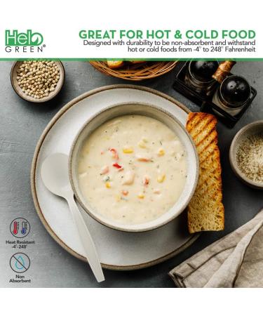 HeloGreen Eco-Friendly 6 Cornstarch Soup Spoons - 50 Pack | Heavy Duty Disposable Alternative to Plastic Utensils | Ivory Color - Buy Online on GoSupps.com