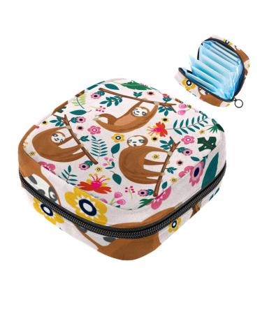 Storage bags for women's bandages cute sloth for hanging on the tree flower portable menstrual insert panty liners tampons women's bandages storage holder for women school office multicolored 02