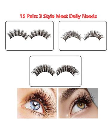 15 Pairs 3 Styles 3D Handmade False Eyelashes Set with Applicator | Natural Round Look, Synthetic Fiber, Reusable & Cruelty-Free - Buy Online on GoSupps.com