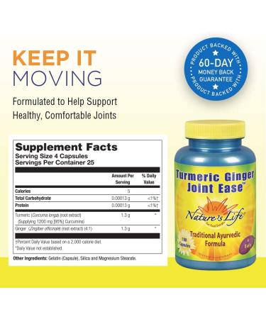Nature's Life Turmeric Ginger Joint Ease - 100 Capsules for Pain Relief & Mobility - Buy Online on GoSupps.com